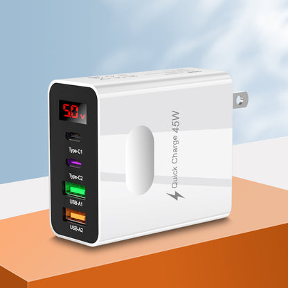 Digital display 2USB+2Type-c digital display mobile phone charger, multi port charging head, European, American and British standard plug