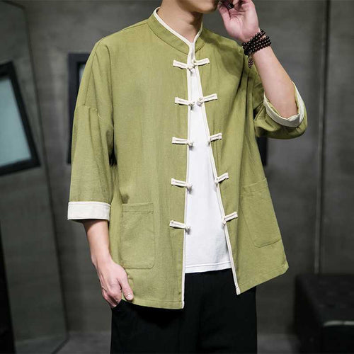 Chinese Style Summer Thin Cotton Linen Short Sleeve Shirt Chinese Button Knots Tang Suit