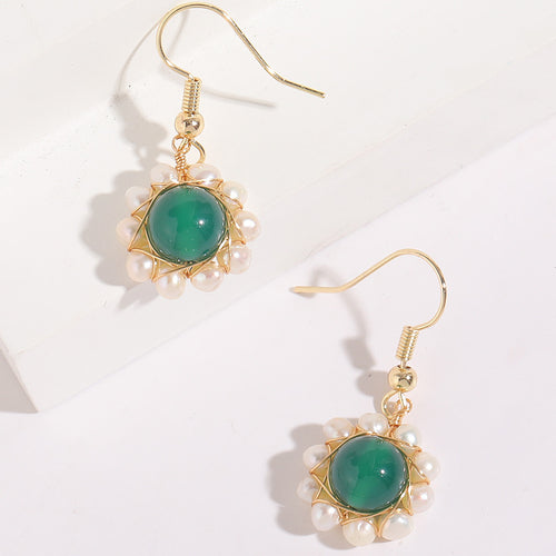 Hand-wound Water Pearl Earrings Natural Stone Emerald Green