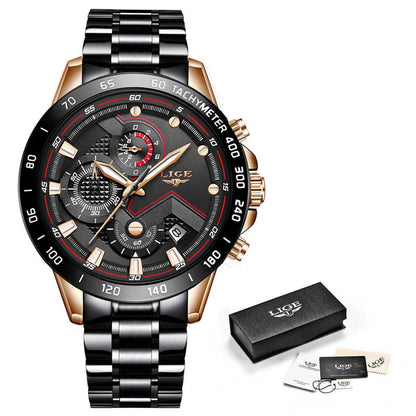 Lige Men's Business Quartz Watch Three Eyes Six Needles Multifunctional Waterproof Watch