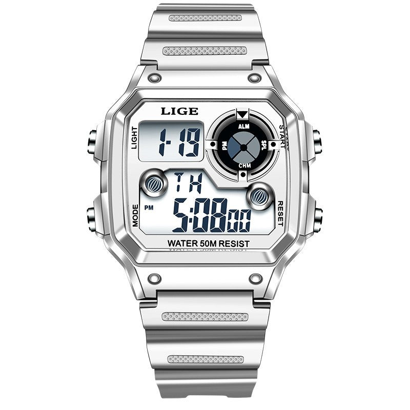 Lige Electronic Watch Unisex Watch Luminous Display Watch Multi-Function Chronograph Alarm Clock
