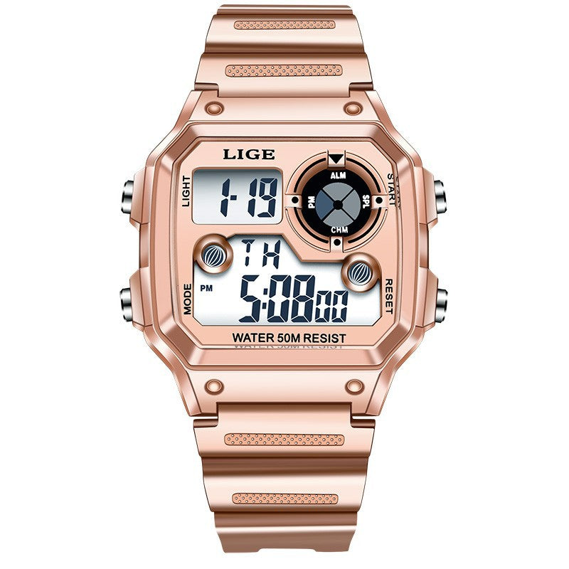 Lige Electronic Watch Unisex Watch Luminous Display Watch Multi-Function Chronograph Alarm Clock