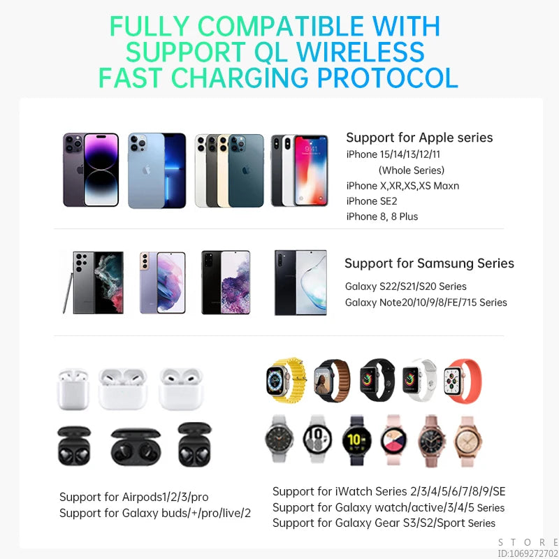 Multi functional QI2 wireless charging desktop magnetic three in one charging stand