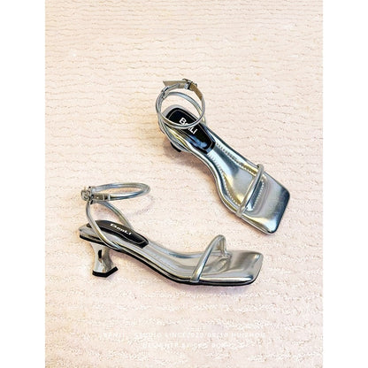 One-strap High Heels Square Toe Black Niche High-end Shit-stepping Sandals