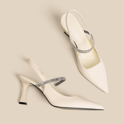 Women's Black High Heels Stiletto Pointed Toe Sandals With Skirt