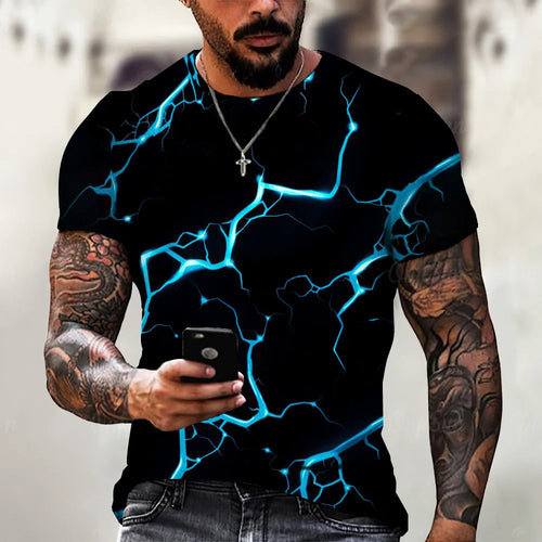 Summer New Men's Casual T-shirt Cool Lightning Pattern