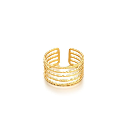 Stainless Steel Vacuum Plating 18K Gold Multi-layer Multi-point Curved Personality Ring