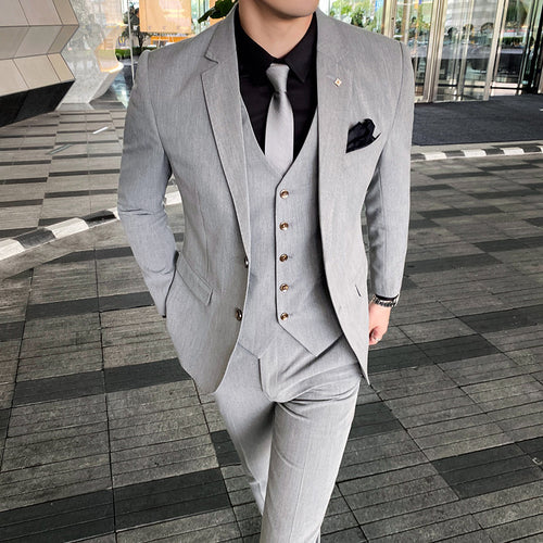 Casual Single Row Buckle Men's Suit Three-piece Suit