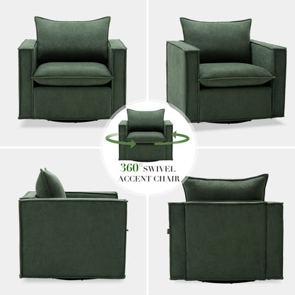 Only Self Pickup--360 Swivel Accent Chair, Upholstered Armchair With Back Support Pillow, Modern Living Room Sofa Arm Chair- Beige