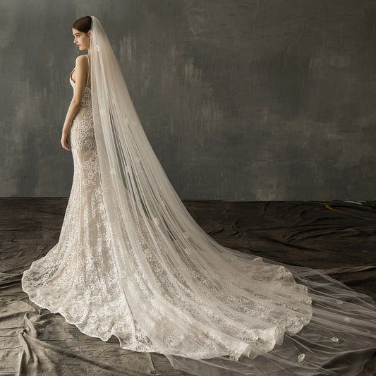 Wedding  Dresses Bridal Church Wedding Pearl Long Tail Tulle