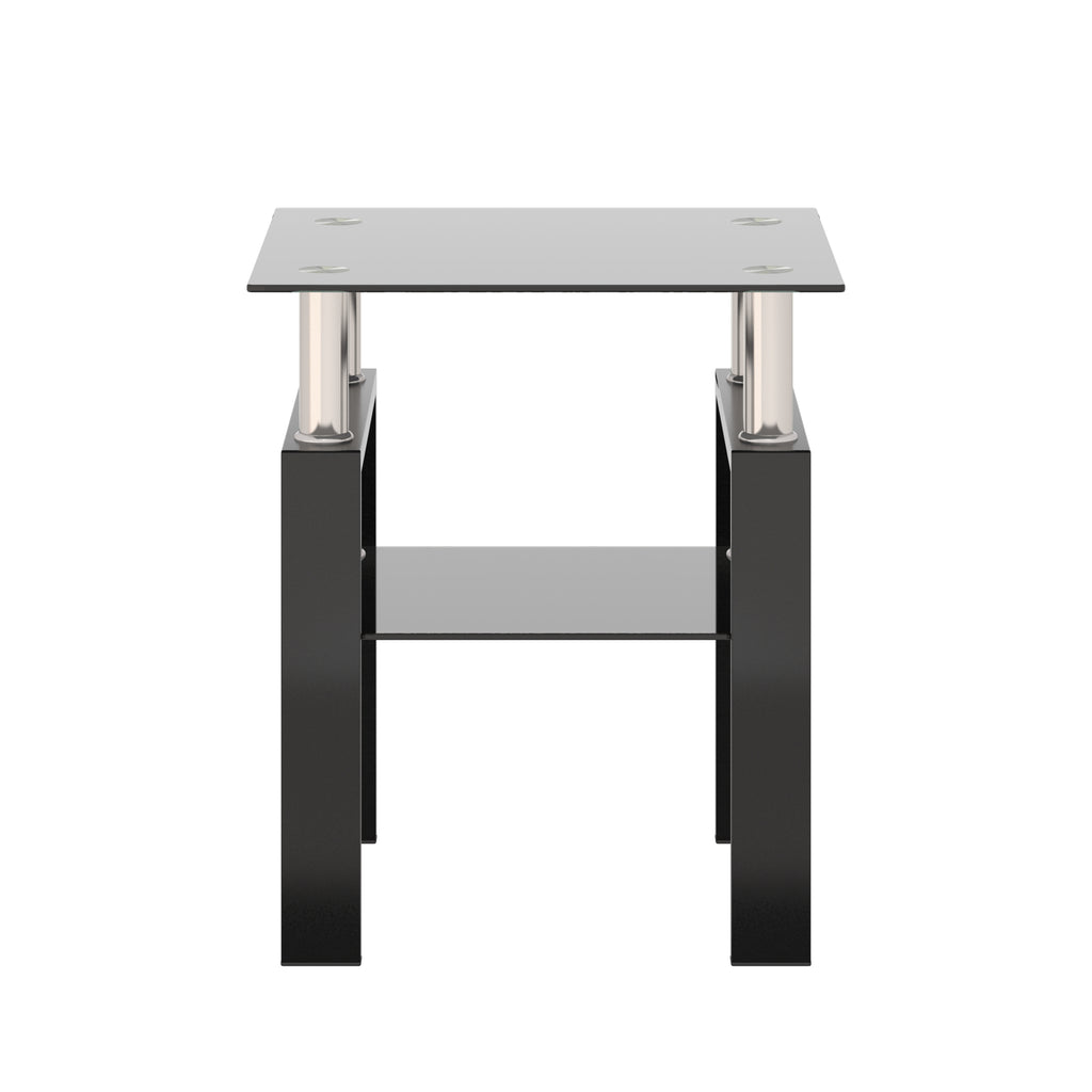 1-Piece Modern Tempered Glass Tea Table Coffee Table End Table, Square Table for Living Room, Black