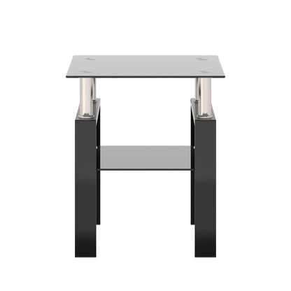 1-Piece Modern Tempered Glass Tea Table Coffee Table End Table, Square Table for Living Room, Black