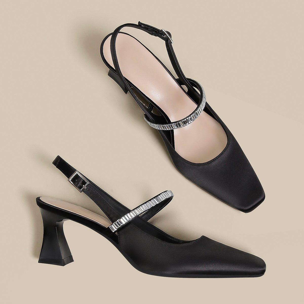 Women's Black High Heels Stiletto Pointed Toe Sandals With Skirt