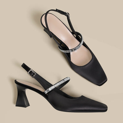 Women's Black High Heels Stiletto Pointed Toe Sandals With Skirt