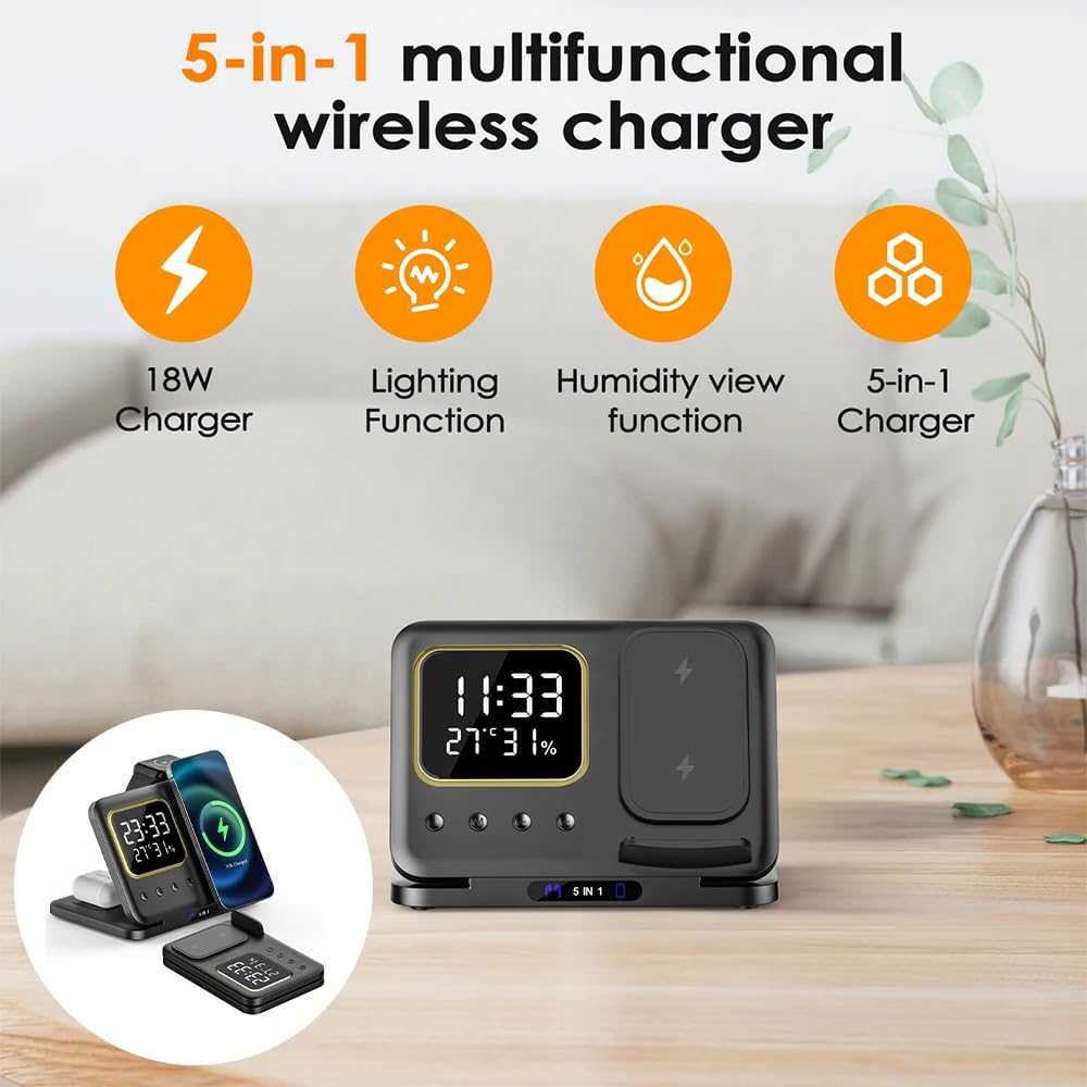 Phone Stand Tabletop 15w Fast Charging 5 in One Universal Wireless Charger Desk Charger for Iphone