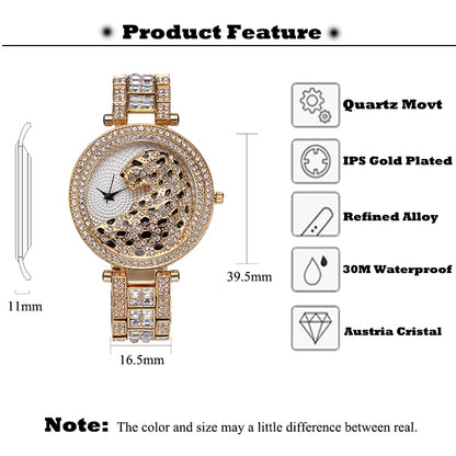 MISSFOX V227  Women Quartz Watch Fashion Bling Casual Ladies Watch Female Quartz Gold Watch Crystal Diamond Leopard For Women Clock