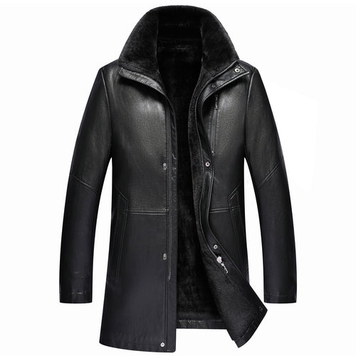 Real Leather With Fleece Lining Thickened Middle-aged Men's Leather Jacket