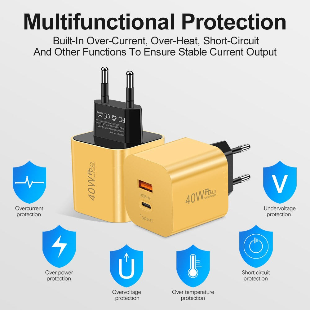 Fast charging mobile phone PD40W charging head type-c PD port European, American and British standard speed adapter charger
