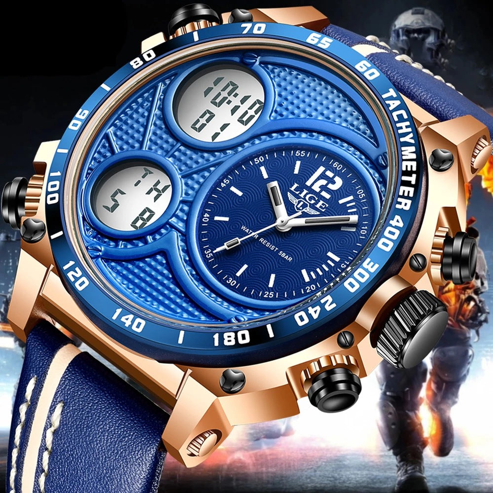Lige Business Electronic Watch Dual Display Multi Function Low Cost Watch Men's Sports Waterproof