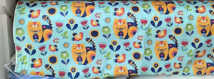 Cartoon Panda And Tiger Cotton Twill