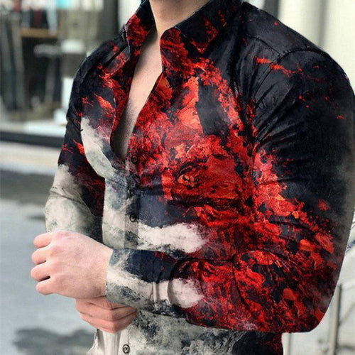 Summer 3D Printed Hawaiian Long-sleeved Shirt