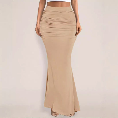 European And American Sexy Slim Hip Pleated Wide Hem Long Dress