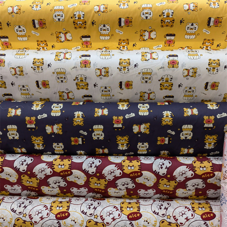 Cartoon Panda And Tiger Cotton Twill
