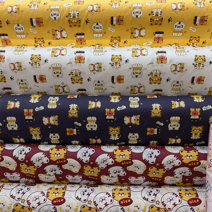 Cartoon Panda And Tiger Cotton Twill