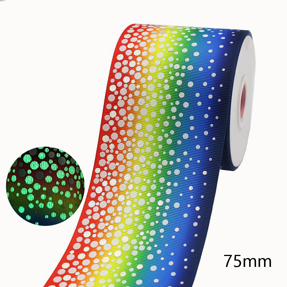 75mm Luminous Threaded Braid Hair Bow Ingredients Solid Color Rainbow Bronzing Fluorescent Ribbon