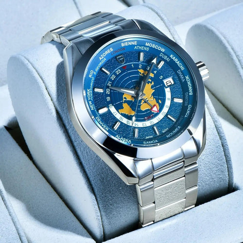 Men's Multifunctional Mechanical GMT Dual Time Zone Luminous Watrproof Watch