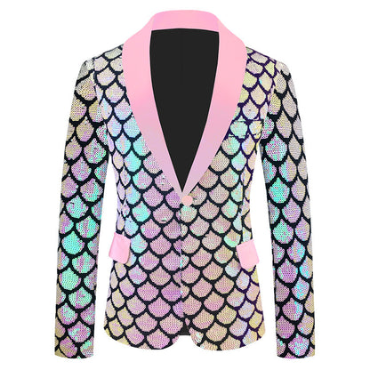 Men's Velvet Colorful Turning Piece Scale Sequined Costume