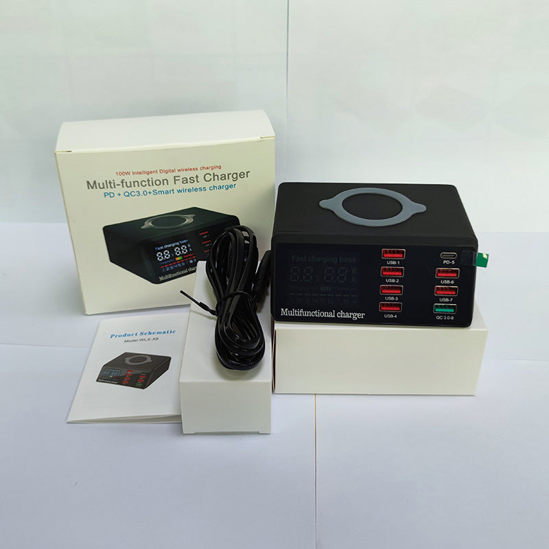 Multi-Function 100W High Power Fast Charging USB Multi-Port Charger QC3.0 Mobile Phone Wireless Charger