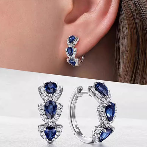 Klein Blue Zirconia Elegant Hoop Earrings