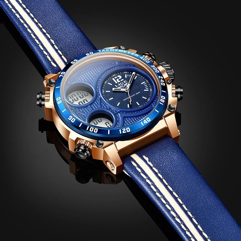 Lige Business Electronic Watch Dual Display Multi Function Low Cost Watch Men's Sports Waterproof