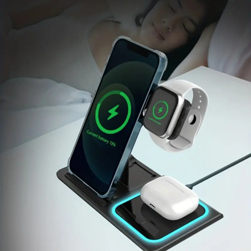3 In 1 Wireless Charger Stand Pad For IPhone 14 13 12 11 X iWatch 8 7 Airpods Foldable 15W Phone Fast Charging