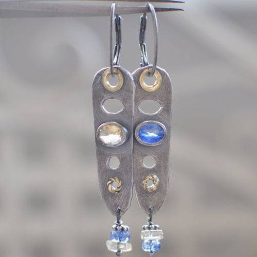 Moonstone Two-tone Long Bar Earrings