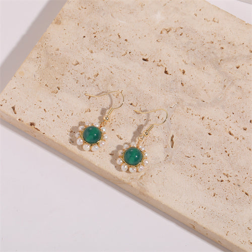 Hand-wound Water Pearl Earrings Natural Stone Emerald Green