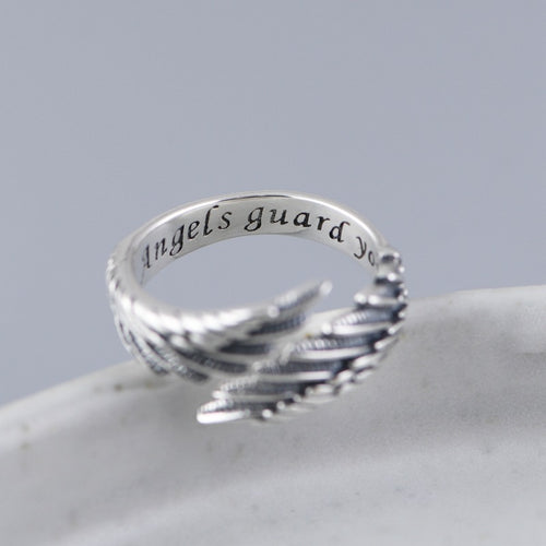 S925 Silver Feather Wings Open Ring For Men And Women