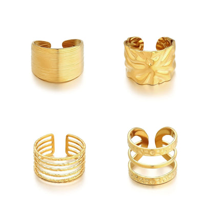 Stainless Steel Vacuum Plating 18K Gold Multi-layer Multi-point Curved Personality Ring