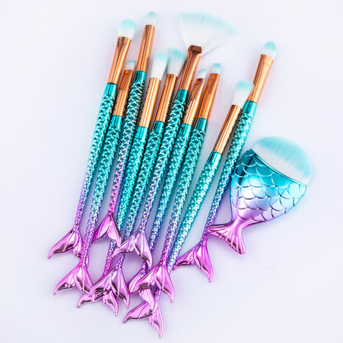 11pcs Makeup Brushes Kit Maquiagem Maquillaje New Mermaid Foundation Eyebrow Eyeliner Cosmetic Makeup Brushes