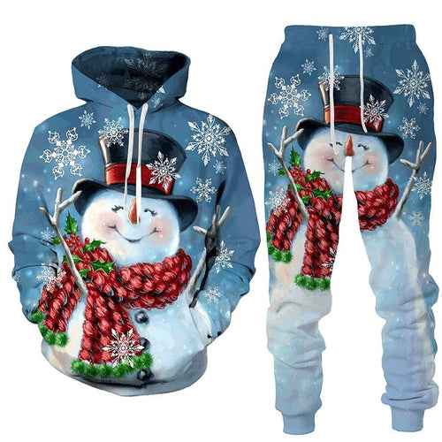 Christmas 3D Snowman Printed Hood Pullover Set