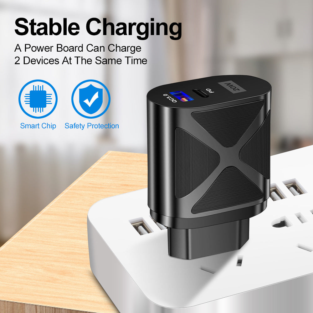 LED luminous PD20W+QC3.0 4A mobile phone charger fast charging dual port fast charging head