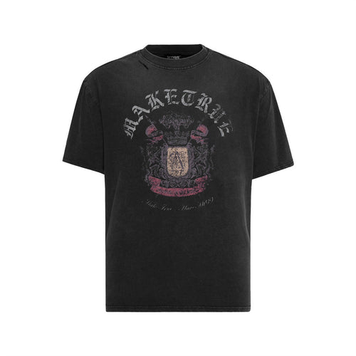 Gothic Letters Distressed Cotton T-shirt For Men