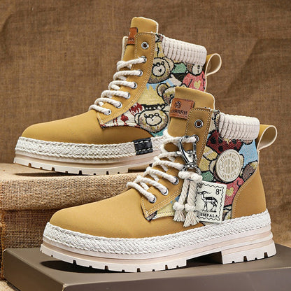 Winter high top Martin boots men's plush workwear trendy boots men's motorcycle boots
