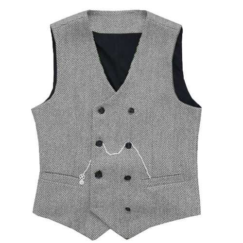 Men's Suit Vest Herringbone Pattern Faux Wool Vest Double Breasted V-neck