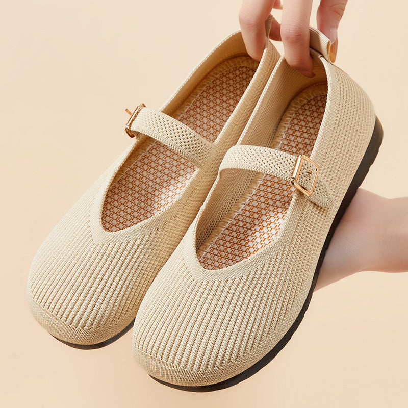 Flat Bottom Slip-on Soft Bottom Round Head Shoes With No Tired Feet