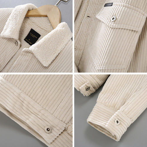 Winter New Japanese Style Corduroy Plus Sheep Chilli Velvet Jacket Casual Men's Coat