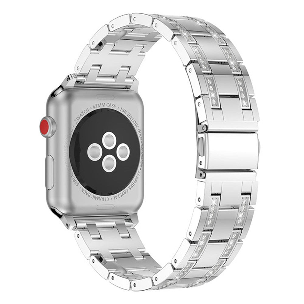 Glaring Diamond Stainless Steel Watchband Link Strap Bracelet Band For Apple Watch 38/42/40/44mm Series 1/2/3/4 Women/Girl