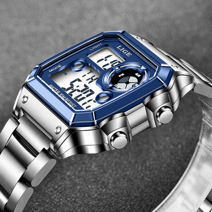Lige Electronic Watch Unisex Watch Luminous Display Watch Multi-Function Chronograph Alarm Clock