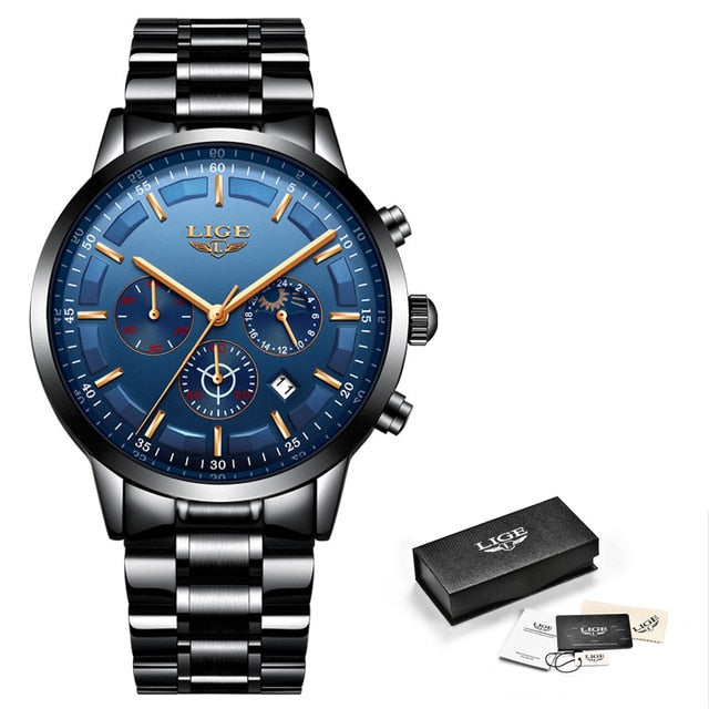 LIGE  Quartz Clock Mens Watches Top Brand Luxury Business Waterproof